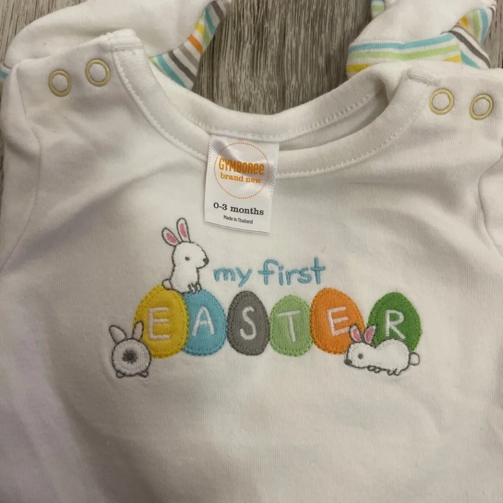 Gymboree 0-3 Months My First Easter Pastel Stripe Outfit And Bunny Hat